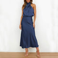 Elegante blauwe zomerjurk zonder mouwen van polyester, stijlvol en comfortabel