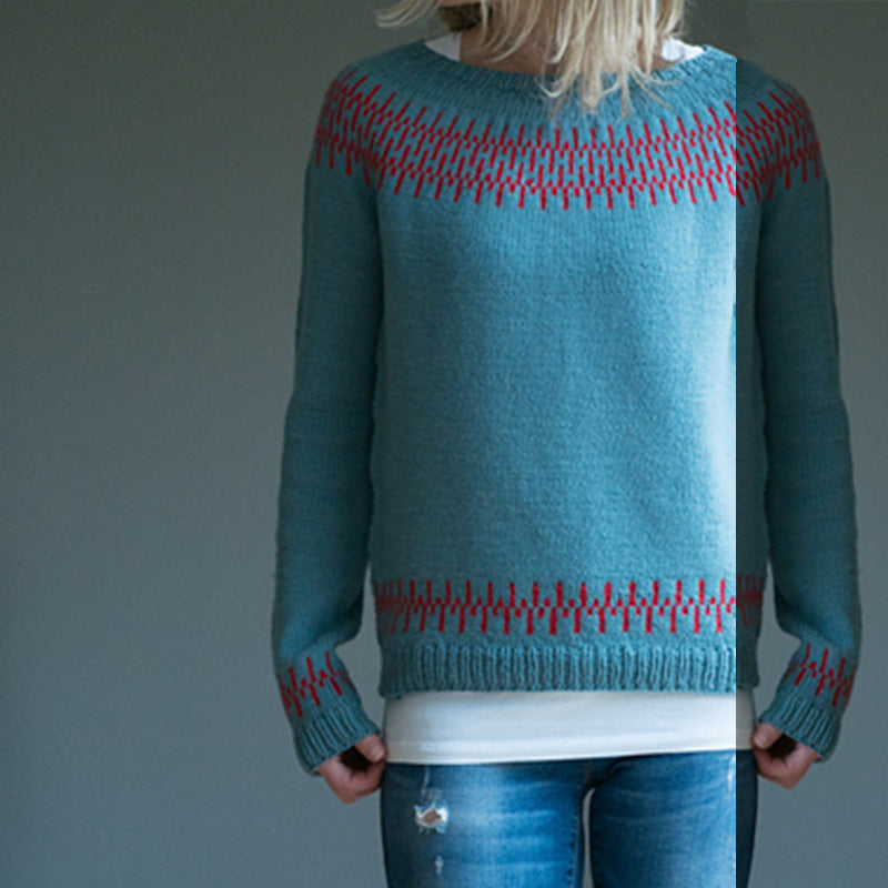 Damesmode ronde hals multicolor losse vrijetijds trui gebreide trui Ritchy's Shop