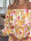 Volledige grootte bloemen off-shoulder mini-jurk met volantmouwen in grote maten