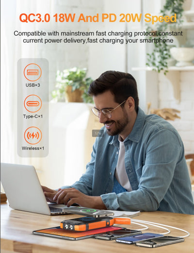 Nieuw product Grote capaciteit 20000mAh 3 USB C zaklamp IP67 waterdichte hoge snelheid draadloze oplader zonne-energie powerbank Nexora Store
