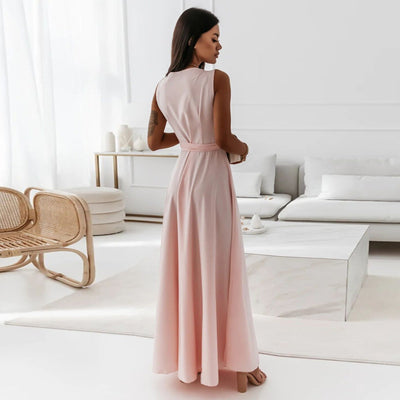 V-hals mouwloze jurk met riem Zomermode Feestclub Avond Maxi-jurken voor dameskleding Nexora Store