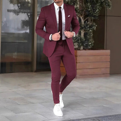 Tweedelige effenkleurige slim-fit jas-pakbroek Nexora Store