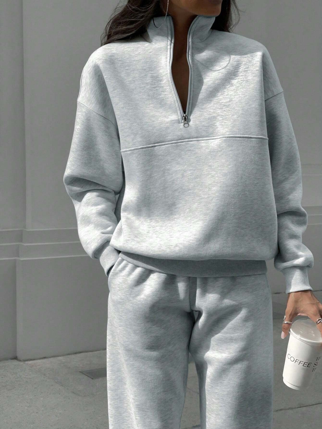 Sportief sweatshirt met lange mouwen, modieuze opstaande kraag, top met ritssluiting en elastische band, broek met zak, herfstkleding voor dames Ritchy's Shop