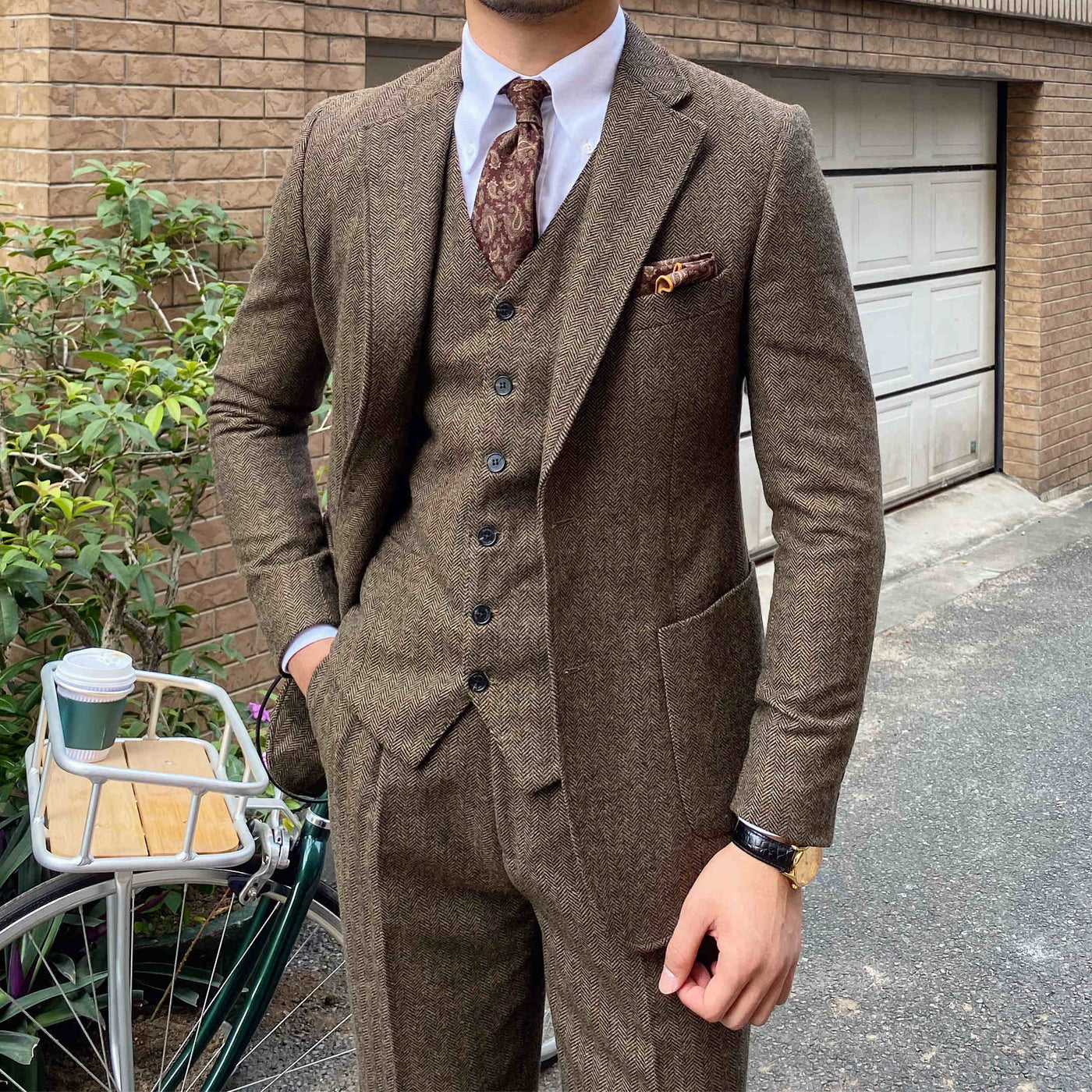 Herfst Winter Retro Visgraat Wol Slim Fit Herenpakken Ritchy's Shop