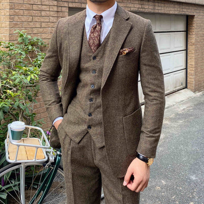 Herfst Winter Retro Visgraat Wol Slim Fit Herenpakken Ritchy's Shop