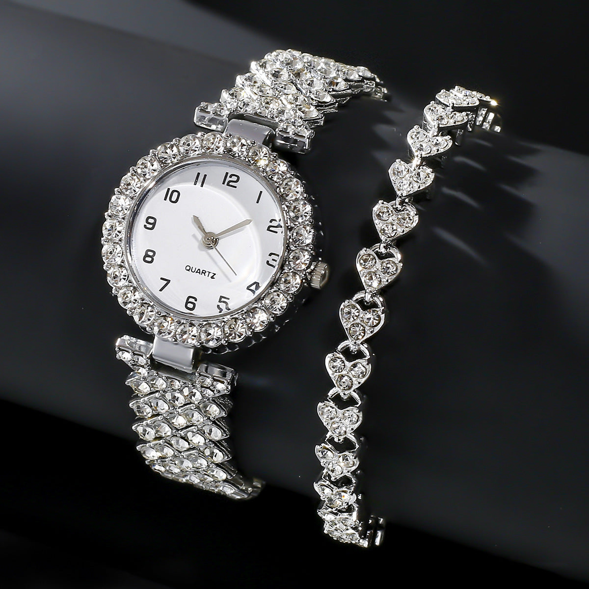 Mode sieraden 2 stuks luxe mode dameshorlogeset zilveren band dames quartz polshorloge legering armband voor dames sieradenset klok cadeau Nexora Store