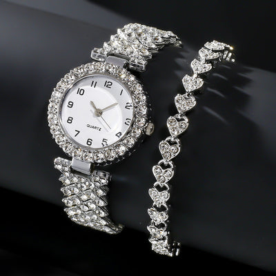 Mode sieraden 2 stuks luxe mode dameshorlogeset zilveren band dames quartz polshorloge legering armband voor dames sieradenset klok cadeau Nexora Store