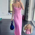 Vrouwen Camis satijnen lange roze jurk mouwloos rugloos elegant casual feest