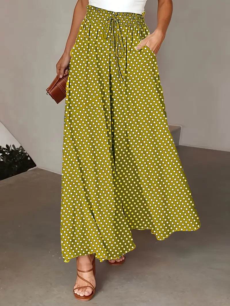 Broek met stippenprint, modieuze losse elastische taille, wijde broeken voor dameskleding Mijn winkel