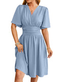 V-hals getailleerde taille flare-mouwen modejurk voor dames Ritchy's Shop