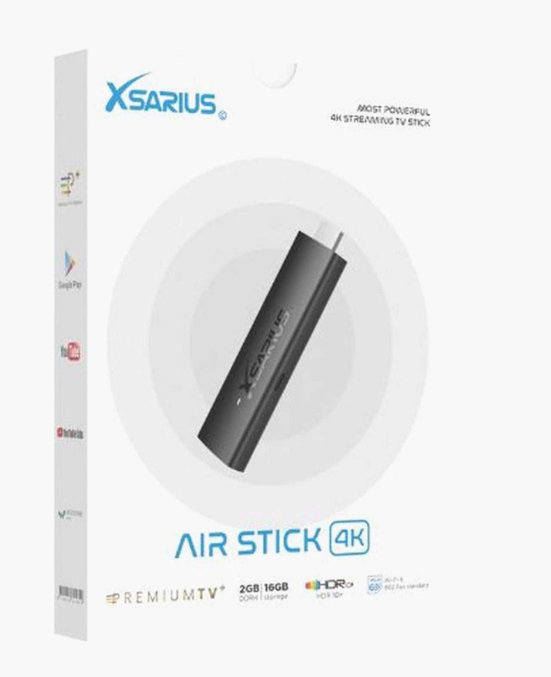 Xsarius AIR TV Stick 4K UHD Android media player with remote and compact design