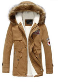 Heren winter warme dikke gewatteerde jas lange bontkraag legergroene parka fleece Ritchy's Shop