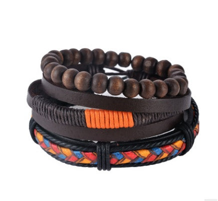 Leren armband voor heren, armband met meerdere lagen kralen, punk wikkelarmbanden voor dames, vintage punk sieraden voor heren. Nexora Store