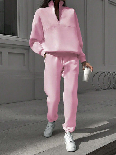 Sportief sweatshirt met lange mouwen, modieuze opstaande kraag, top met ritssluiting en elastische band, broek met zak, herfstkleding voor dames Ritchy's Shop