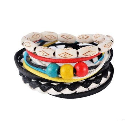 Leren armband voor heren, armband met meerdere lagen kralen, punk wikkelarmbanden voor dames, vintage punk sieraden voor heren. Nexora Store