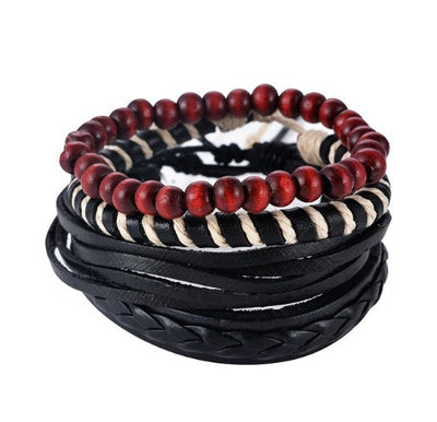 Leren armband voor heren, armband met meerdere lagen kralen, punk wikkelarmbanden voor dames, vintage punk sieraden voor heren. Nexora Store