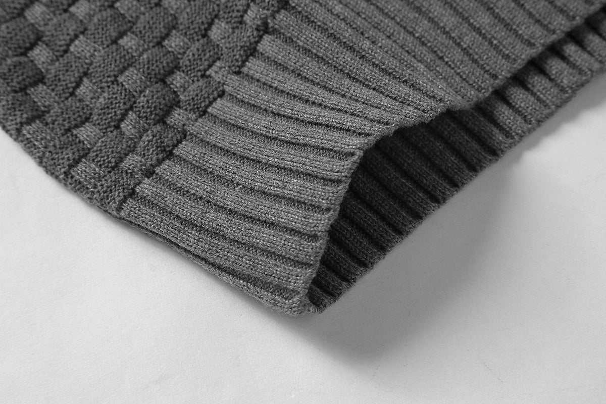 Close-up of gray knitted cuff on men's hoodies sweater made of 65% cotton and 35% polyester