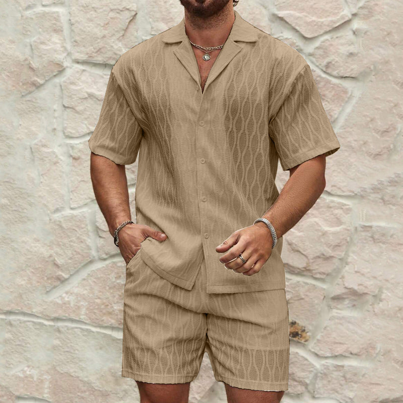 Heren Trainingspakken Zomermode Effen Los Casual Tweedelig Revers Knoop Shirt Shorts Strandvakantie All-match Outfits Mannelijk Ritchy's Shop