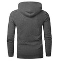 Men's hoodies sweater in dark gray textured fabric with hood, back view, made of 65% cotton and 35% polyester