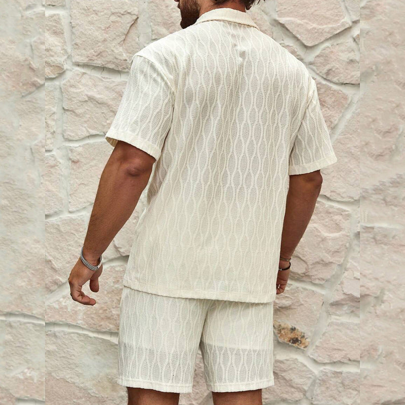 Heren Trainingspakken Zomermode Effen Los Casual Tweedelig Revers Knoop Shirt Shorts Strandvakantie All-match Outfits Mannelijk Ritchy's Shop