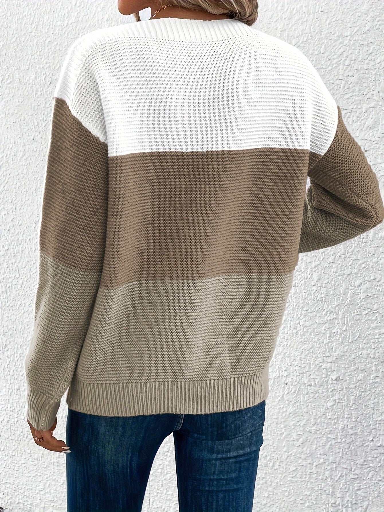 Pullover Knitted Sweater Fashion Round Neck Splicing Knitwear Loose Top Women's Clothing Nexora Store