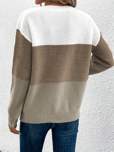 Pullover Knitted Sweater Fashion Round Neck Splicing Knitwear Loose Top Women's Clothing Nexora Store