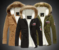 Heren winter warme dikke gewatteerde jas lange bontkraag legergroene parka fleece Ritchy's Shop