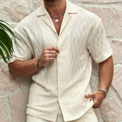 Heren Trainingspakken Zomermode Effen Los Casual Tweedelig Revers Knoop Shirt Shorts Strandvakantie All-match Outfits Mannelijk Ritchy's Shop