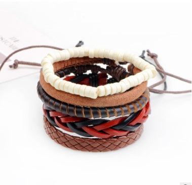 Leren armband voor heren, armband met meerdere lagen kralen, punk wikkelarmbanden voor dames, vintage punk sieraden voor heren. Nexora Store
