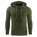Men's green textured hoodies sweater with adjustable drawstring hood, made of 65% cotton and 35% polyester