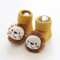 Yellow cotton baby socks with cute lion face design