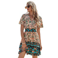 Hoge taille V-hals korte mouwen Boho print jurk Nexora Store