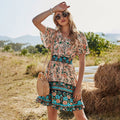 Hoge taille V-hals korte mouwen Boho print jurk Nexora Store