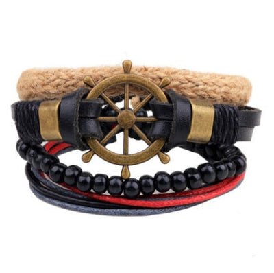 Leren armband voor heren, armband met meerdere lagen kralen, punk wikkelarmbanden voor dames, vintage punk sieraden voor heren. Nexora Store