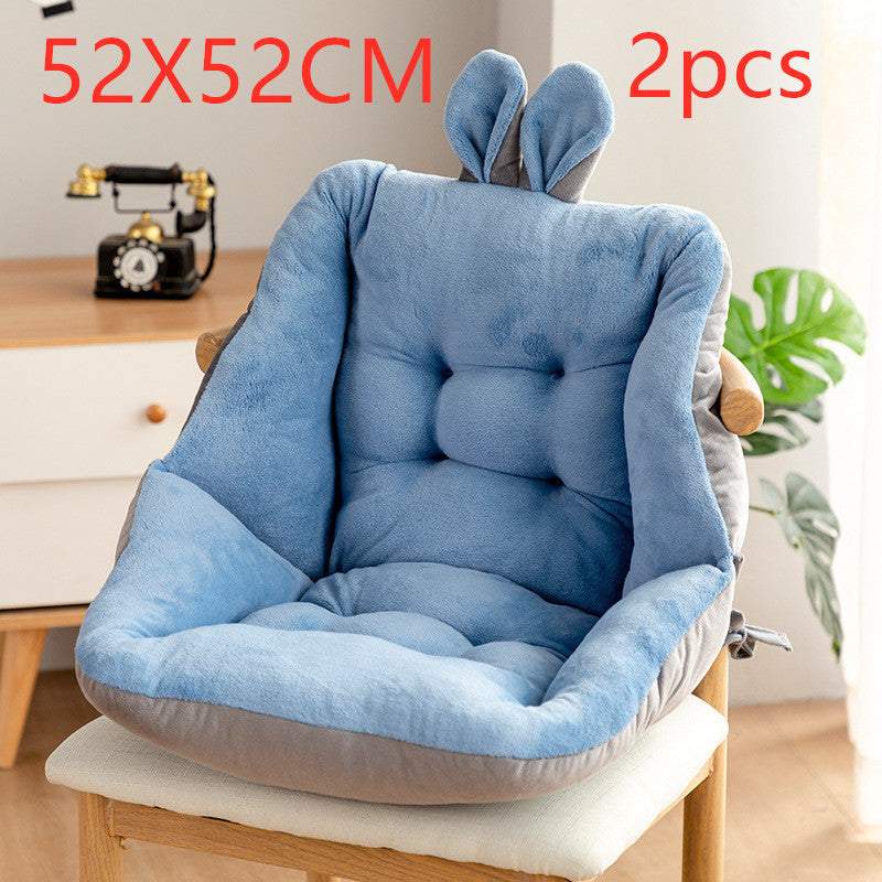 Comfortable Sedentaire rugleuning chair cushions with integrated backrest in blue and yellow plush fabric