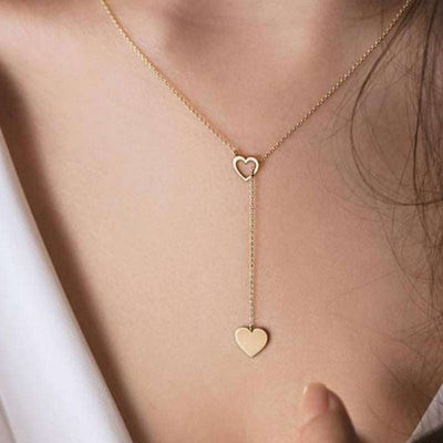 Long pendant heart-shaped necklace in gold stainless steel with simple stylish design for women party gift