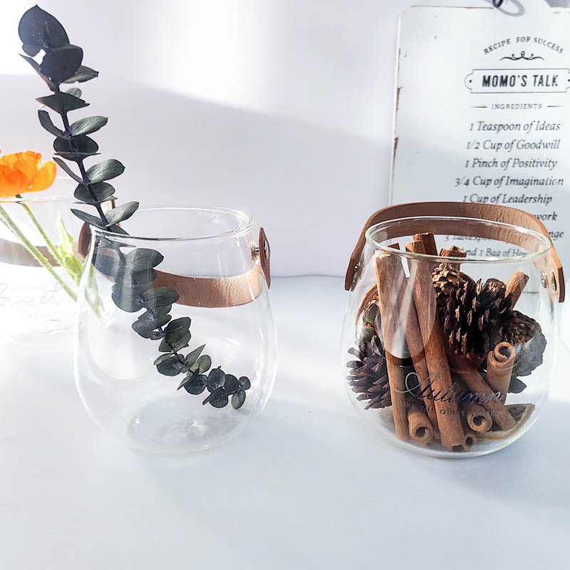 Glazen vaas met bloemenarrangement, gedroogd fruit Nexora Store