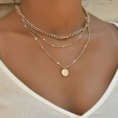 Vrouwen meerlaagse ketting in modieuze schijf hanger sleutelbeen ketting kettingen persoonlijkheid sieraden Nexora Store