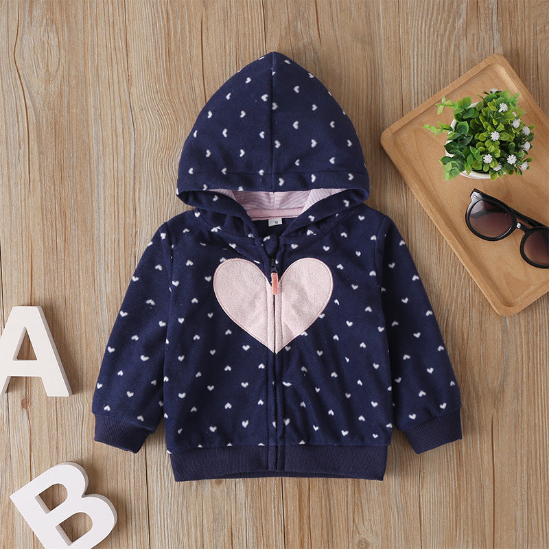 Hartvormige print capuchon rits jassen meisjes lange mouwen warme bovenkleding kinderkleding Nexora Store