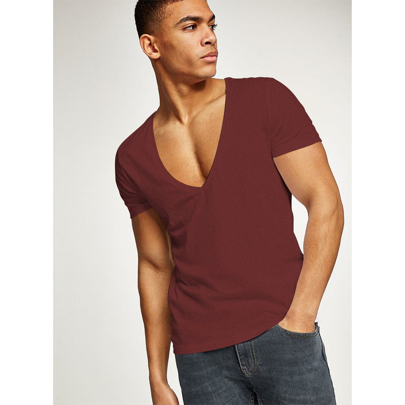 Shirts Heren Diepe V-hals Korte Mouw T-shirts Zomer Streetwear Casual Effen Slim Polyester T-shirts Gym Fitness Boksen T-shirt Tops Nexora Store