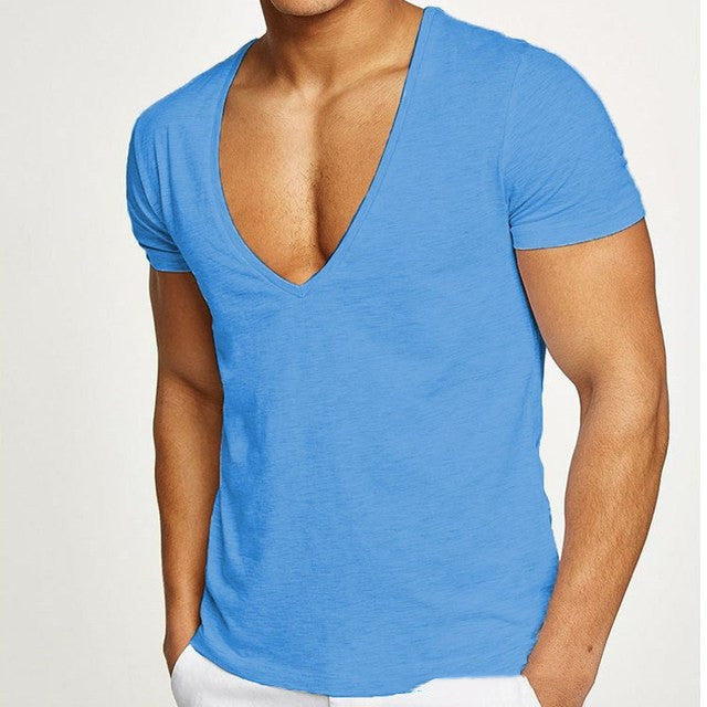 Shirts Heren Diepe V-hals Korte Mouw T-shirts Zomer Streetwear Casual Effen Slim Polyester T-shirts Gym Fitness Boksen T-shirt Tops Nexora Store