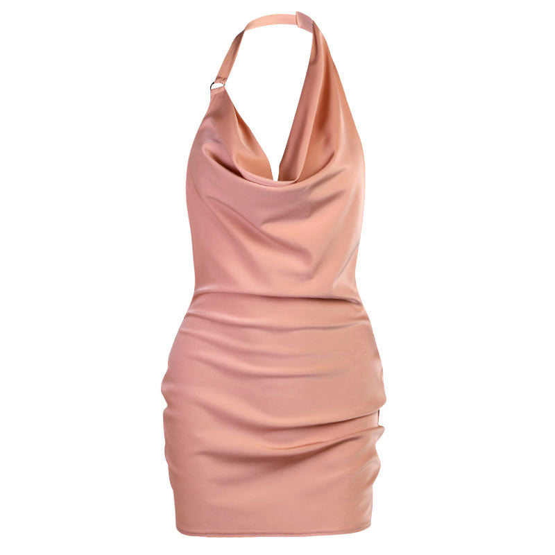 Satijnen feestjurk met V-hals, rugloze mini-mouwloze zomerfeestjurk Nexora Store