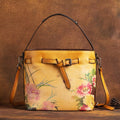 Color Printing Flowers Hand Brush Color Head Layer Leather Hand Inclined Cross Bag Nexora Store