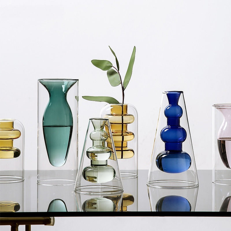 Woonaccessoires Nordic Ins Kleurrijke glazen transparante vaas Woonkamer Eettafel Gedroogde bloemen Hydrocultuur vazen Ritchy's Shop