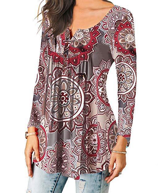 Geplooid bloemenshirt met lange mouwen en V-hals Nexora Store