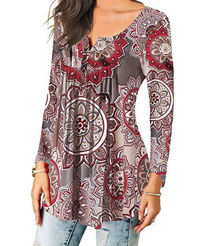 Geplooid bloemenshirt met lange mouwen en V-hals Nexora Store