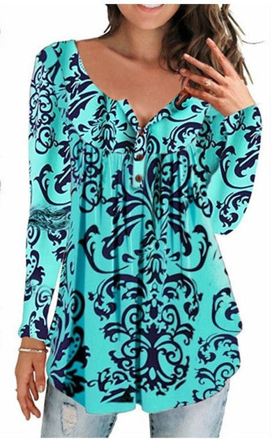 Geplooid bloemenshirt met lange mouwen en V-hals Nexora Store