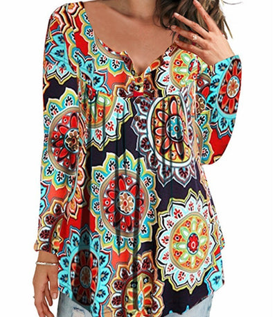 Geplooid bloemenshirt met lange mouwen en V-hals Nexora Store