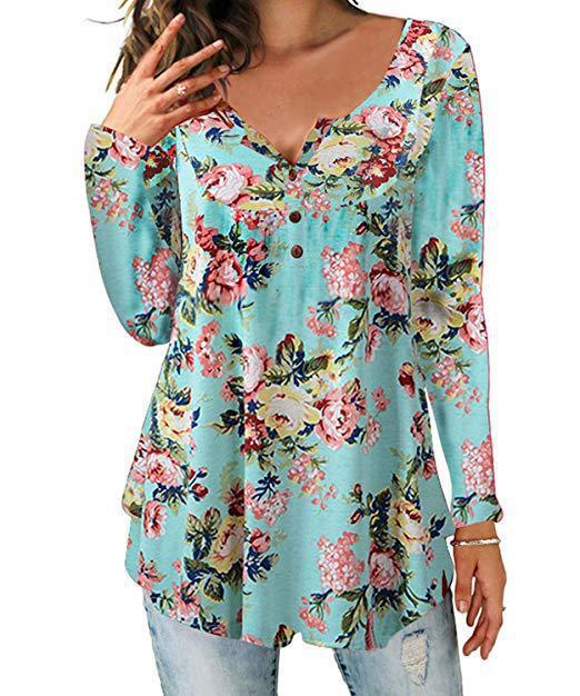 Geplooid bloemenshirt met lange mouwen en V-hals Nexora Store