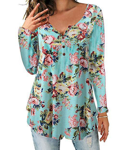 Geplooid bloemenshirt met lange mouwen en V-hals Nexora Store